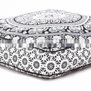 Square Cushion Cover Ottoman Pouf 35*35"Elephant Mandala Floor Pillow Cover Meditation Pillow Case Dog Bed Cover