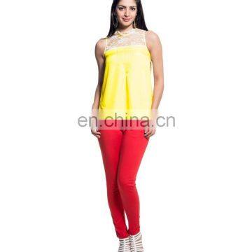 Yellow Sleeveless Lace Yoke Top