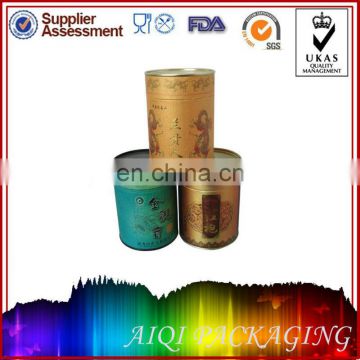 round paper canister with metal lid and bottom