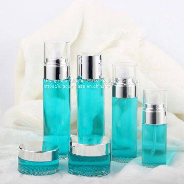 Fashionable 120Ml 80Ml Green Round Cosmetic Bottle And Lotion Jar Set