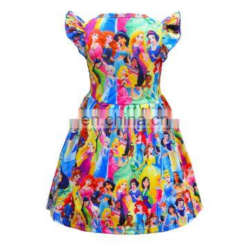 A0182# Girls Dress 2020 Summer Cotton Sleeves Print Cartoon Clothes Kids Dress