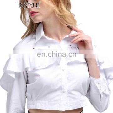 TWOTWINSTYLE Ruffle Sexy Crop Tops Female Long Sleeve Women's Blouse White Shirt Tops Korean