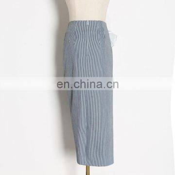 TWOTWINSTYLE Elegant Striped Pearls Ruched High Waist Patchwork Split Irregular Midi Skirts 2020 photo-2