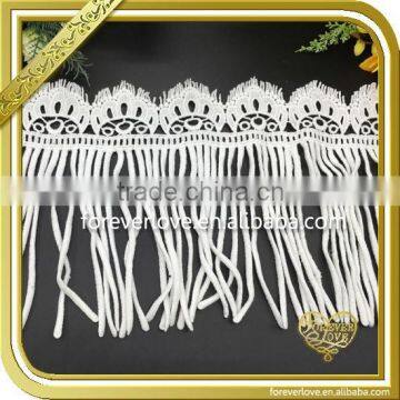 White cotton tassel fringe design embroidery lace fabric for garment FLL-035