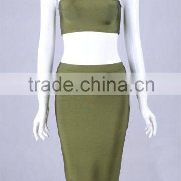 Summer Dress Wholesale 2016 New Strapless Army Green Two Piece Set Sey Bodycon Celebrity Party Pencil Women Bandage Dress Bandag
