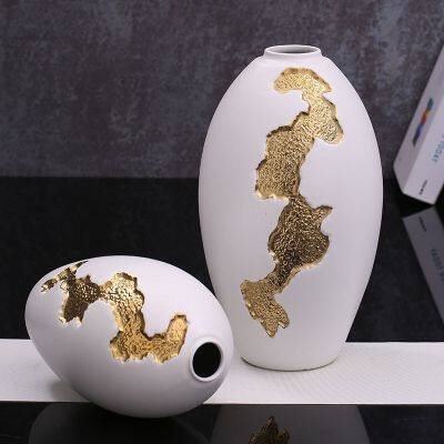 White Egg Gild Ceramic Vase Creative Nordic Modern Style For Office Hotel Decoration