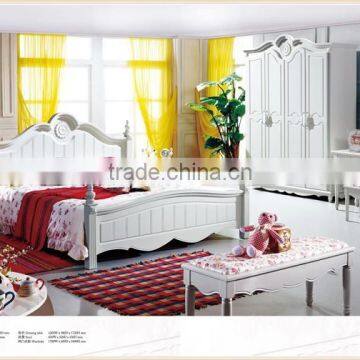 simple design wood bed with white color