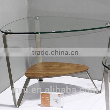 Modern Glass Top & Metal End Table w/wooden shelf #3221