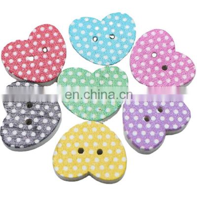 Painted Craft Lovely Kids Colorful Mixed Cute DIY Heart Shaped Wooden Buttons