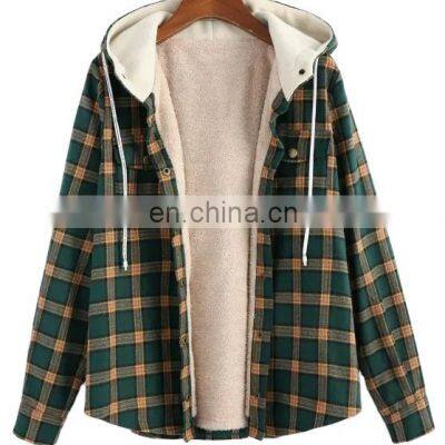 2021 Christmas Amazon Independent Station Autumn/Winter New Hooded Plus Fleece Thick Loose Shirt Plaid Large Size Jacket