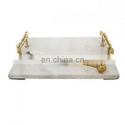 golden antique metal handle marble tray for sale