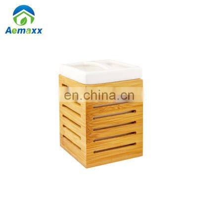 Bamboo Ceramic Toilet Brush With Holder Modern Design Toilet Brush Holder Bathroom Accessory Standing Toilet Brush Holder photo-4