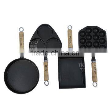 TRIONFO mini cast iron bbq tool with wooden handle set