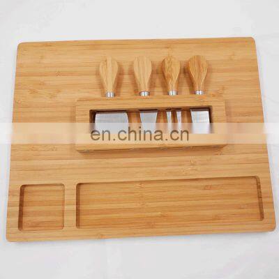 Premium Quality Bamboo Cheese Charcuterie Board Set With 4 Cutlery Set photo-3