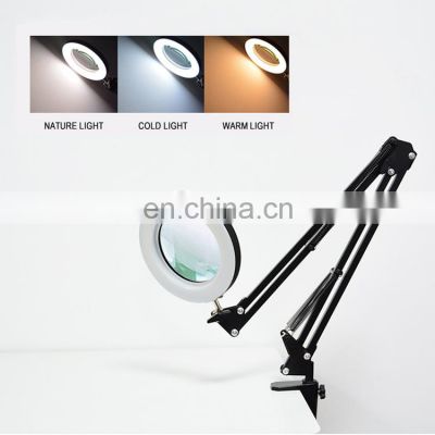 5D Magnifying Glasses Lamp Traditional Magnifier LED Beauty Table Lamp Stepless Dimming 3 Color Temperature Magnifying Lamp