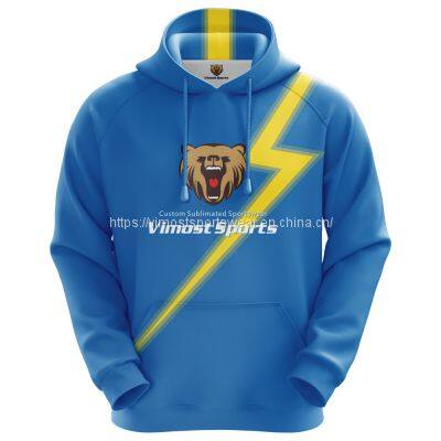 men's warm sublimated hoodie with blue and gold colors