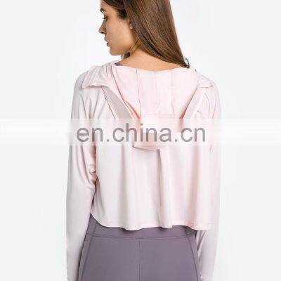 Custom Logo Rashguard Women Sports Clothes Ladies Beach Anti-UV Zip UP Hooded Blouse Thumb Hole Long Sleeve Sunscreen Top photo-5