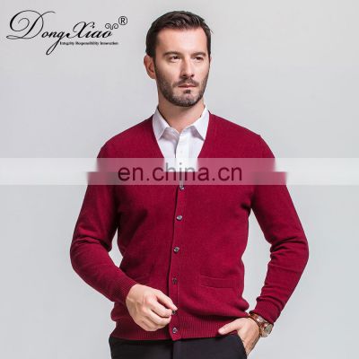 Best Selling Men Red Button Cardigan Handmade Cashmere V-neck Sweater