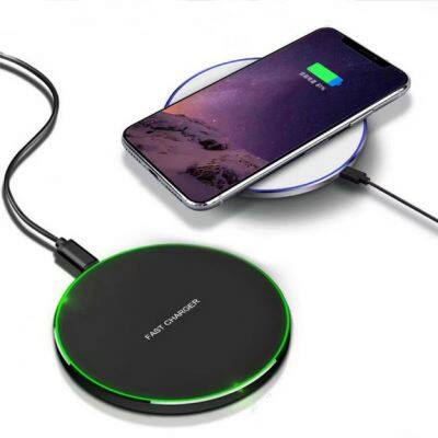 Desktop Super Slim Fast Charge Pad Mobile Phone 15W aluminum alloy Wireless Charger Pad For Phones And Earphones with LED