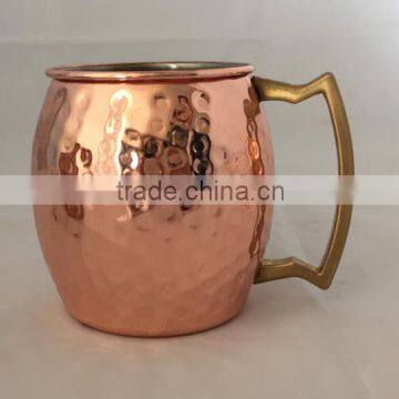 2016 Hammered Copper Moscow Mule Mug Handmade of 100% Pure Copper, Brass Handle Hammered Moscow Mule Mug / Cup.                        
                                                Quality Choice