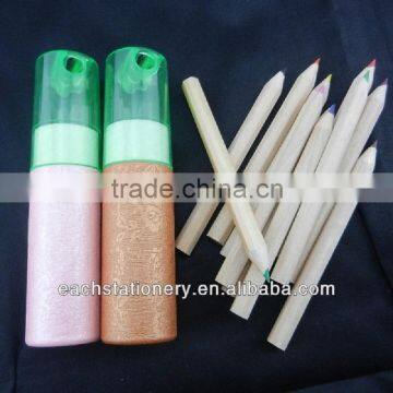 3.5" Mini Natural Wood Color Pencil Set In Paper Tube With Sharpener Lid