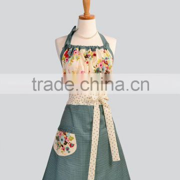 Cute Kitsch Apron Houndstooth in Turquoise and Espresso Brown are Topped with Ivory and Multi Colored Paint Brush Flowers