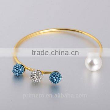 Cuff Charm Gold Color 4 Pearl Shamballa Bracelets Statement Bangles For Women Jewelry photo-4