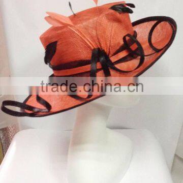 Fashion coral/black sinamay hat