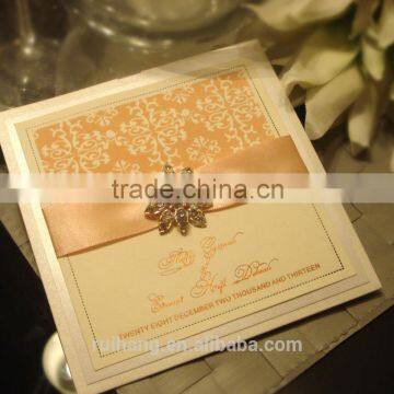 elegant rhinestone with ribbon wedding invitation card