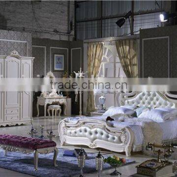 Top Leather French 1.8m Kind Size Bed Bdroom Furniture / Versailles Bedroom Design L101