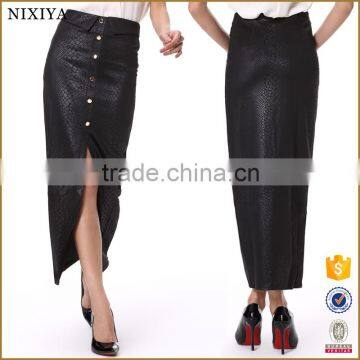 Women fashion black wash skirt with front vent in China