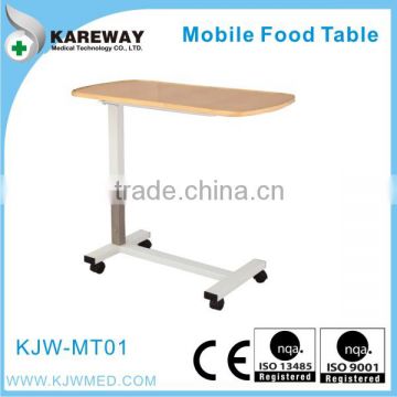 Removable patient dining table with brakes