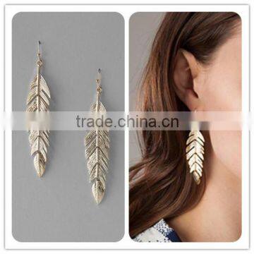 Gold Tabor Bending Feather Drop Earrings