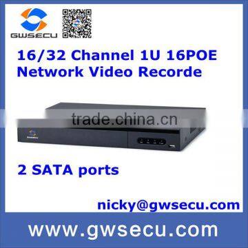 1U 16PoE cctv 2 sata Network Video Recorder ip camera