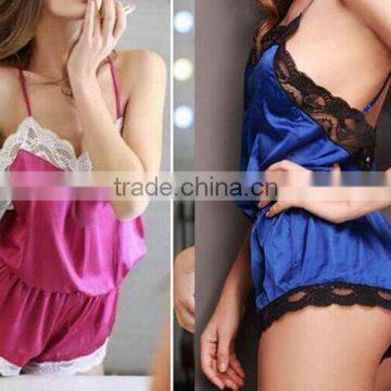 New Sexy Satin Lace Robe Sleepwear Lingerie Nightdress G-string Pajamas Women