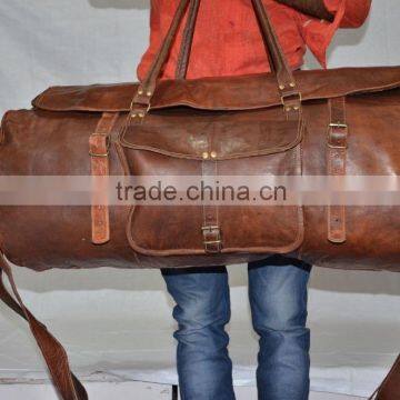 Vintage Gym Duffle Bag Indian Handmade Real Leather Travel Luggage Bag