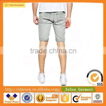 Light Grey Super Skinny Destroyed Wash Denim Shorts Jeans Shorts With Spray Coating For Men photo-4