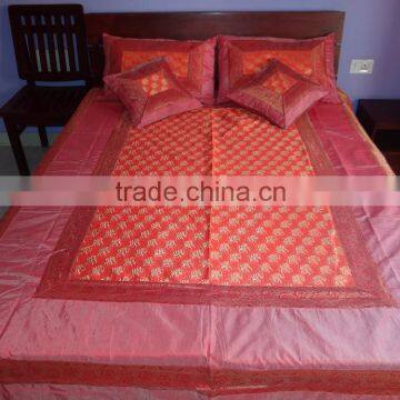 Silk Indian Bedspread Elephant Brocade Bed-cover