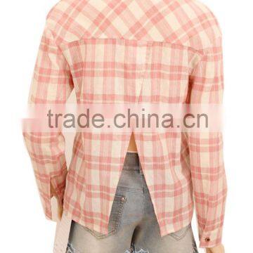 2016 100% Cotton Woman Clothing Oem Long Sleeve Plain Checked T-shirt Manufacturing China photo-3
