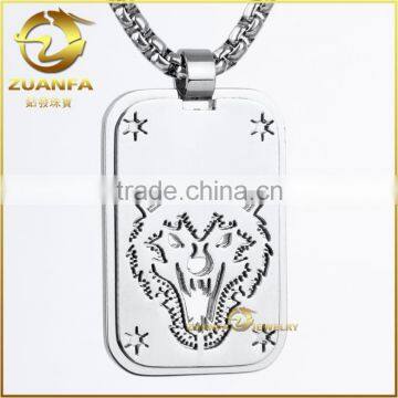 Dongguan factory high polishing stainless steel lion logo dog tag hiphop pendant