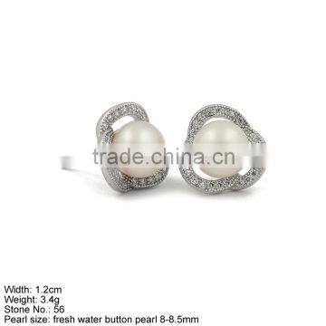 GPA2-010 Fancy Stud Earring 2016 Popular design 925 silver stud earrings with CZ Stones & Pearl Stone                        
                                                                                Supplier's Choice