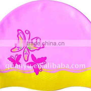 Customs Hot Sale 100% silicone novelty printing waterproof swimming cap for long hair