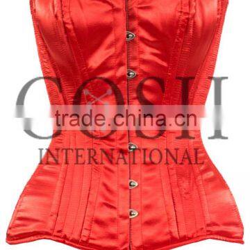 Steel Boned Overbust Corset in Red Satin, Ci-001