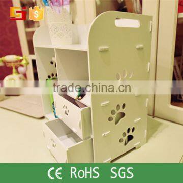 DIY Wooden Desktop Cosmetic Storage Box Office Table Stuff Organizer With 2 Drawers photo-5