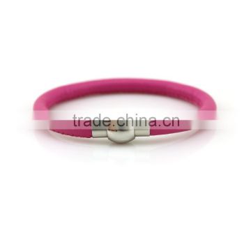 Pink ladies omament genuine sheep leather bracelet sheepskin stainless steel buckle bangle