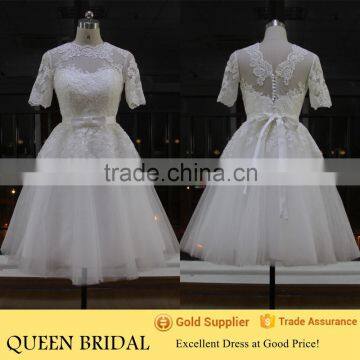 Real Works White Short Sleeve Cheap Wedding Dresses Ball Gown 2015