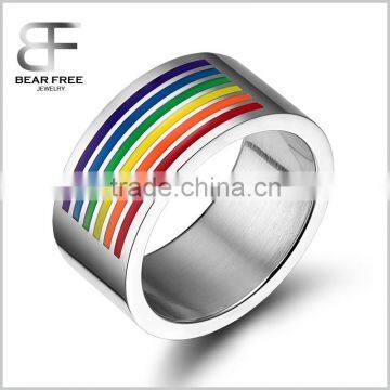 New Design Model Ladies Wide Stainless Steel Unisexs LGBT Pride Rainbow Style Wedding Band Finger Rings, Gay men ring