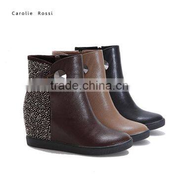 Black diamond pewter buckle ladies fashon height increasing half boots shoes
