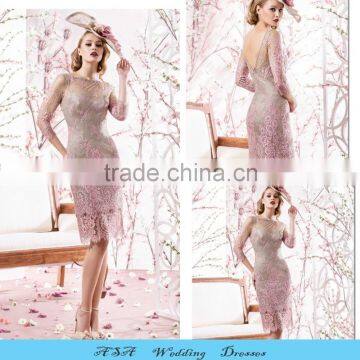 Plus Size Elegant Nude Lining Groom Mother Dresses Knee Length Lace Mother of the Bride Short Dresses Sheer Sleeves 2015(MM28)