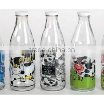 1000ml silk screen glass milk bottle with metal cap